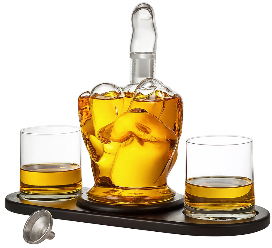 Middle Finger Pour Spout Decanter 2x Cups