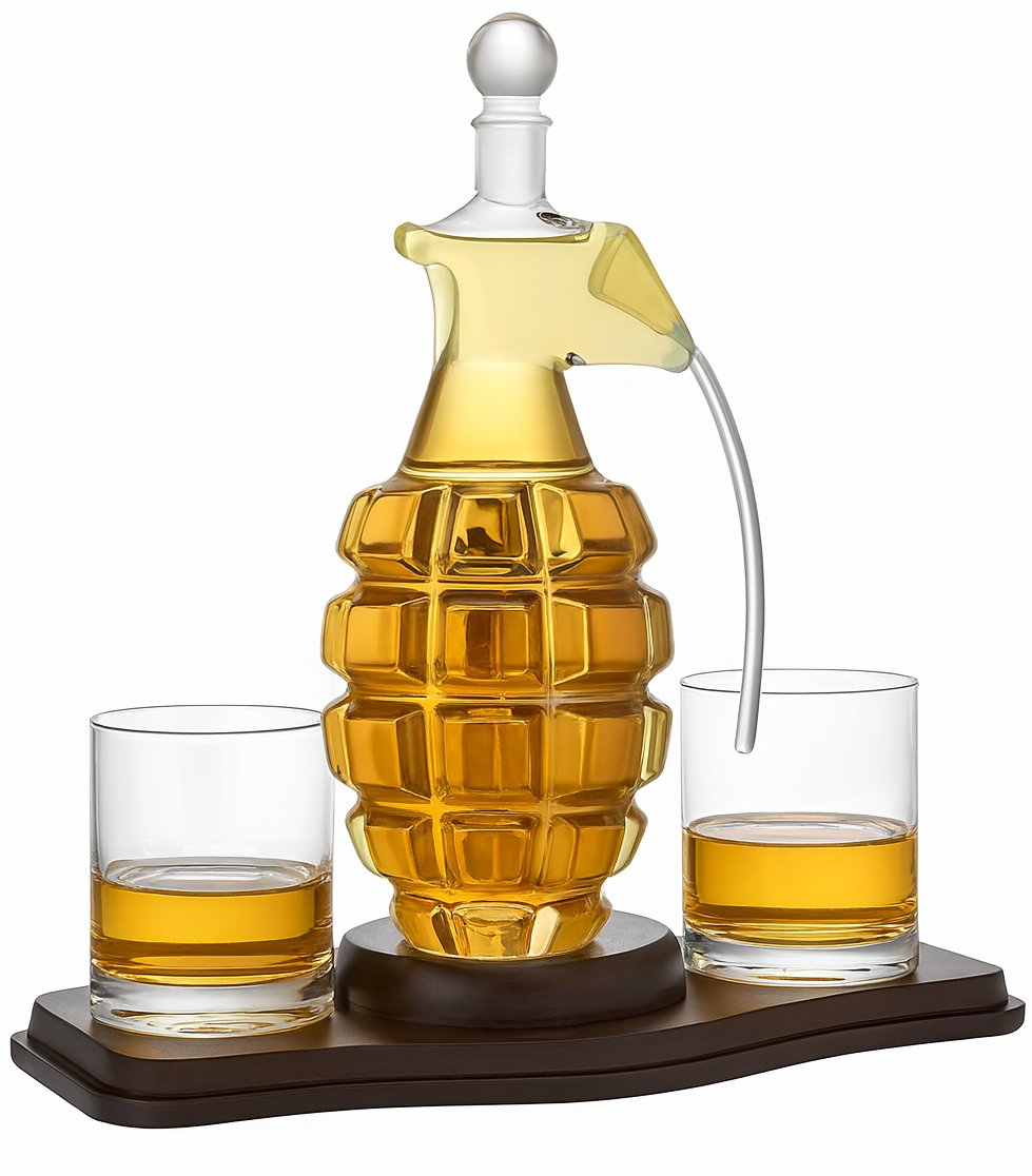 Grenade Whisky Glass Lid Decanter 2x Cups