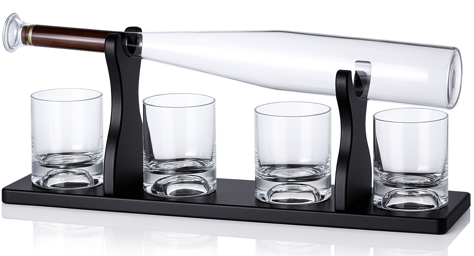 Base Ball Bat Glass Lid Decanter 4x Cups