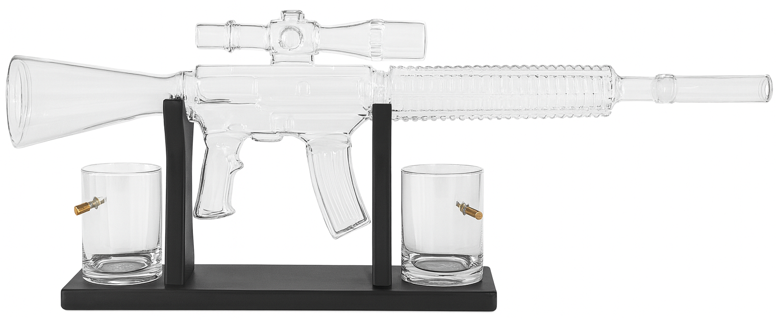 AK47 Gun Decanter Glass Lid 2x Cups