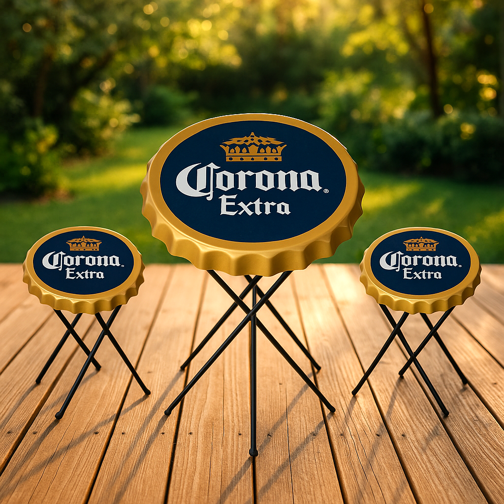 Bottle Cap Corona Extra Table and 2x Chairs
