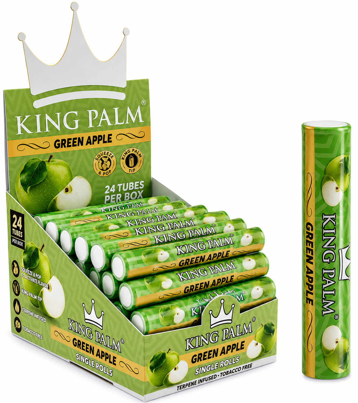 KING PALM Green Apple Single Roll Cones 24pk