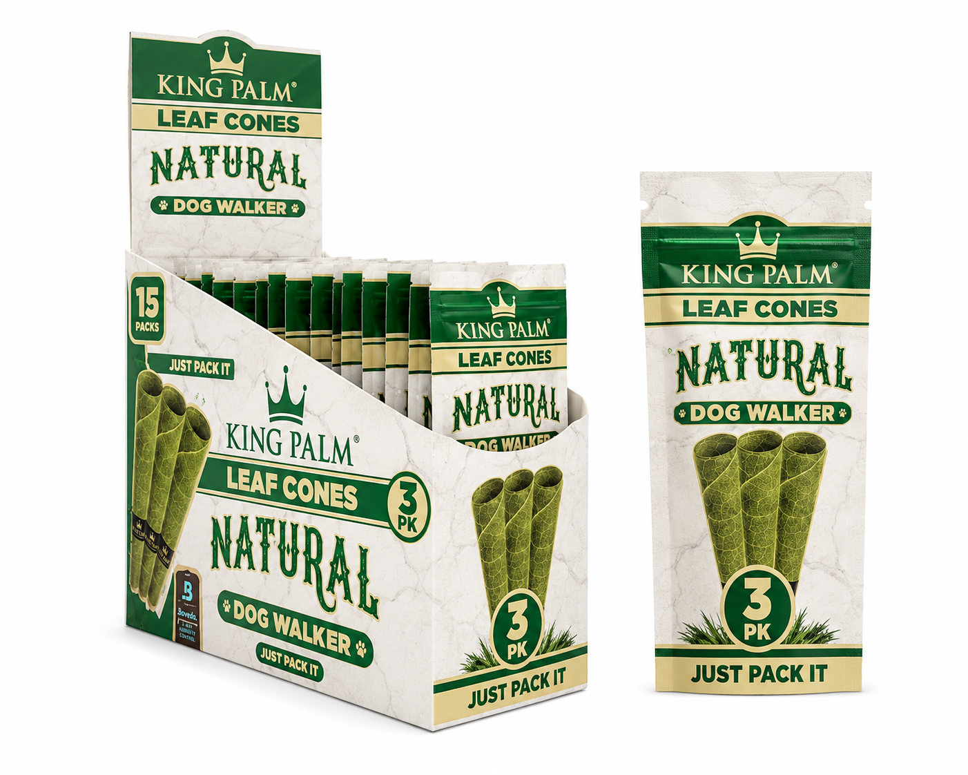 KING PALM Leaf Cones - Dog Walker size - natural - 15 pk