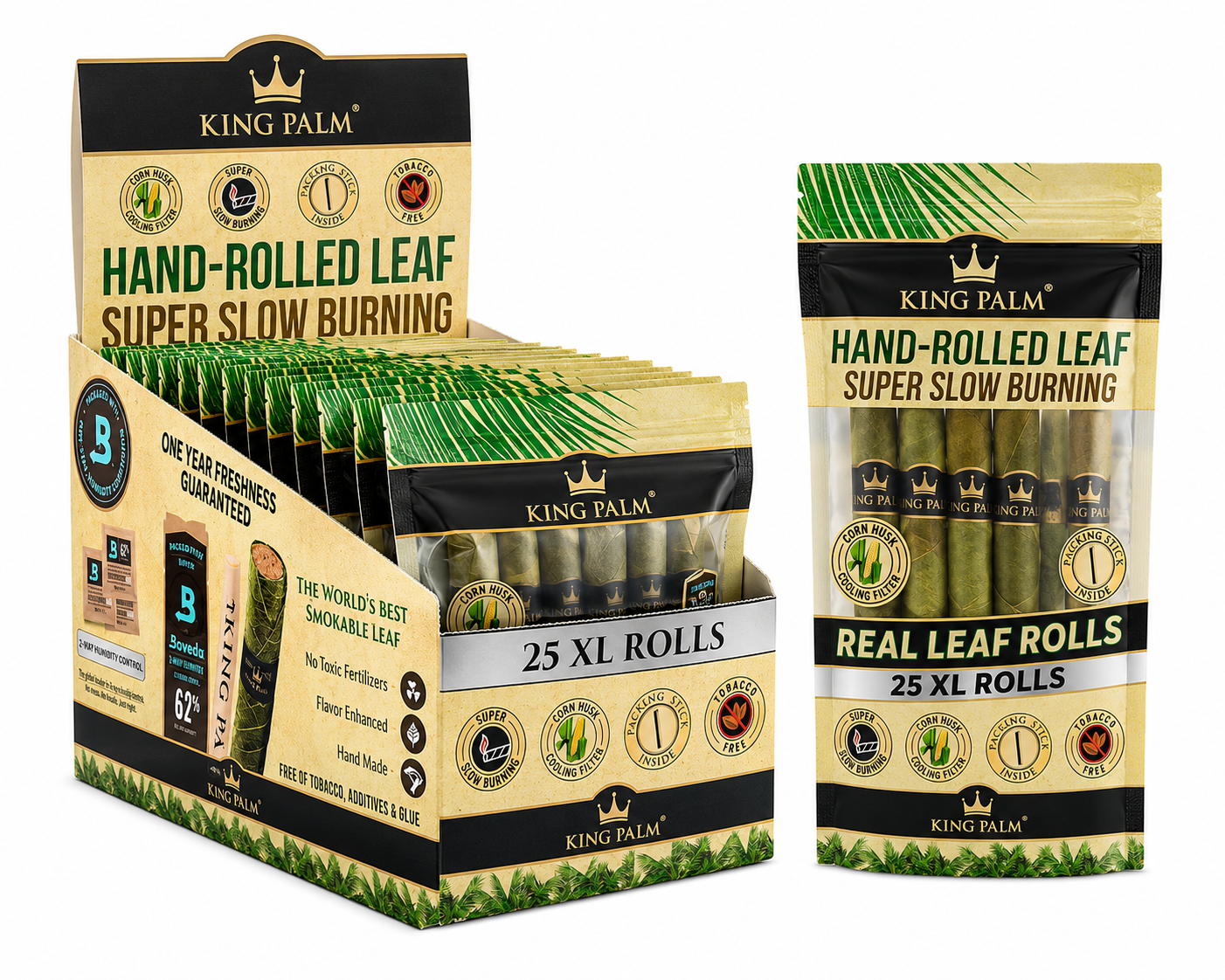 KING PALM XL Natural Rolls - 8 pouches x 25 rolls