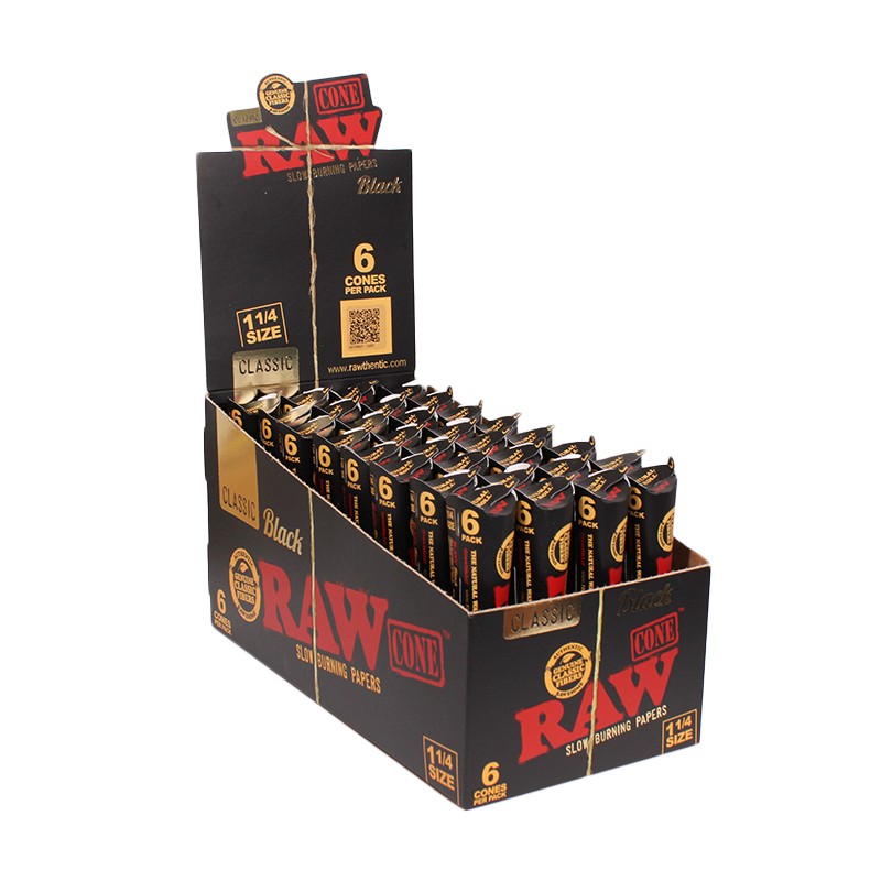 RAW Black Classic 1 1/4 6 cones - 32pk