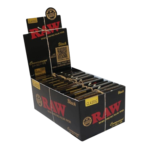 RAW Black Connoisseur 1¼ Rolling Papers + Tips 24pk