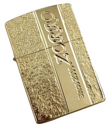 Zorro Lighter Fluid Refill Flip Lid Antique Gold Design