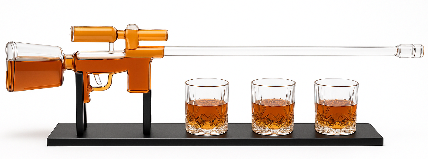 Sniper Gun Decanter Glass Lid 3x Cups