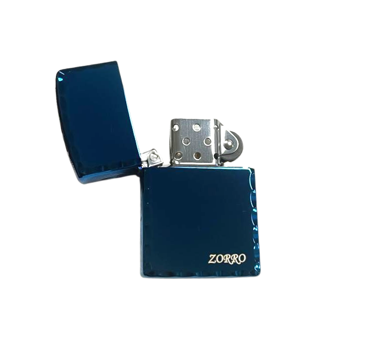 Zorro Lighter Fluid Refill Flip Lid Dark Blue Design