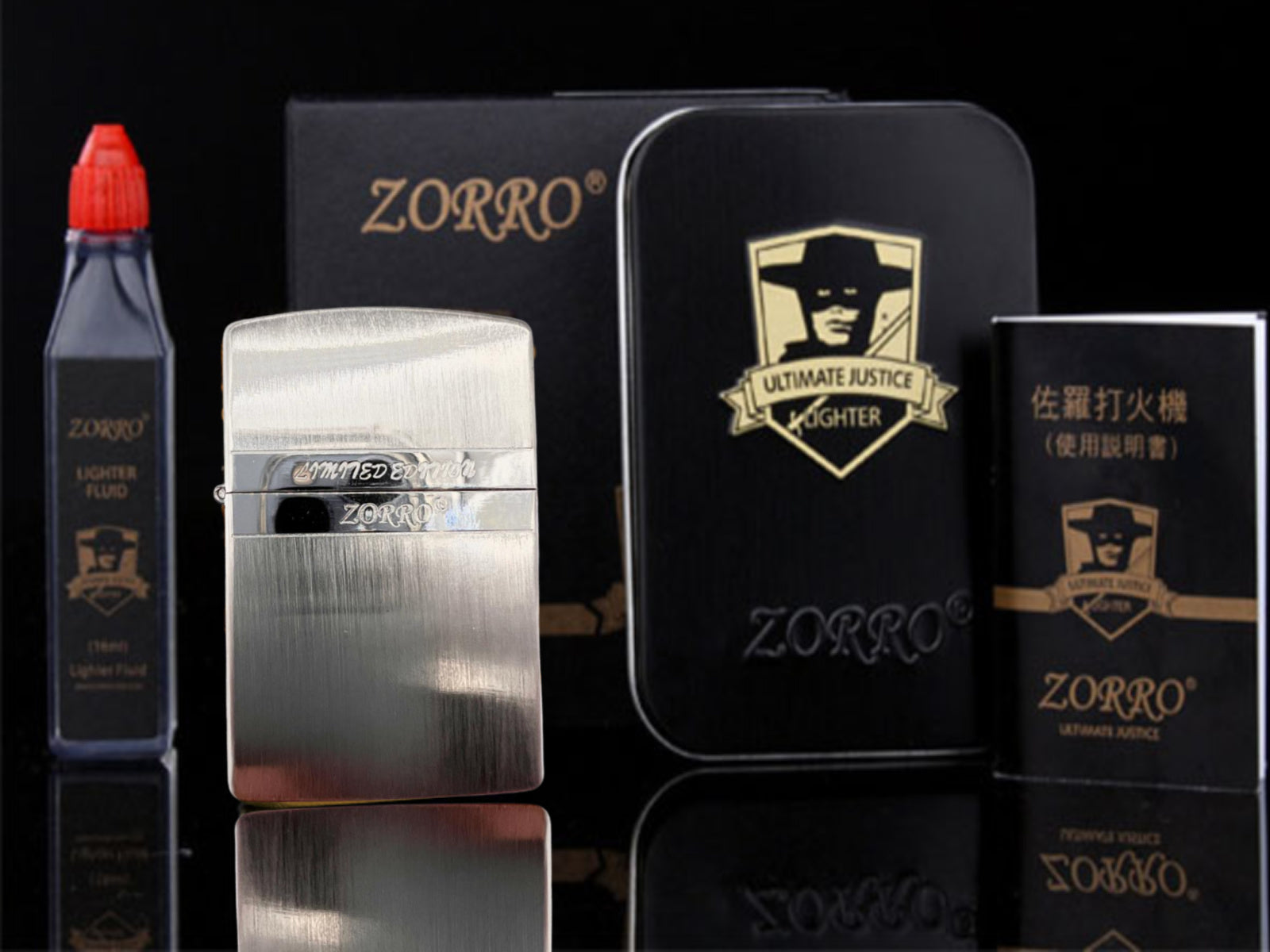 Zorro Lighter Fluid Refill Flip Lid Silver