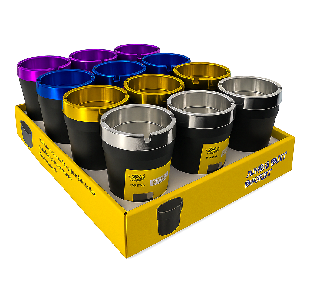 Ashtray Metallic Lid Butt Bucket 12pcs Assorted