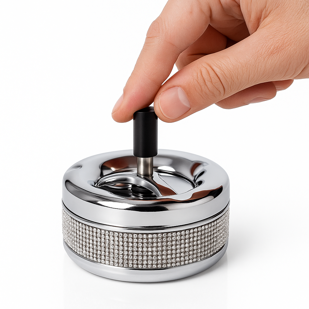 Diamante Ashtray Spin Push Lid Large 1pc