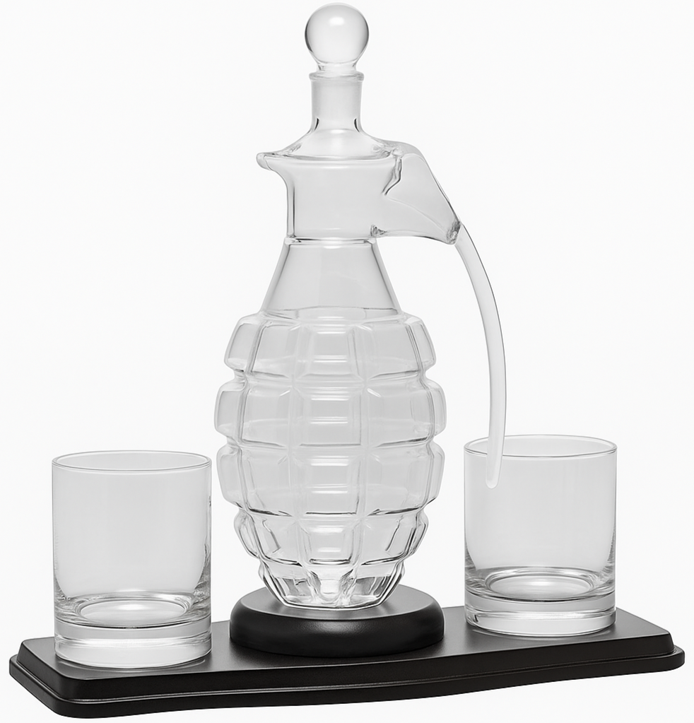 Grenade Whisky Glass Lid Decanter 2x Cups