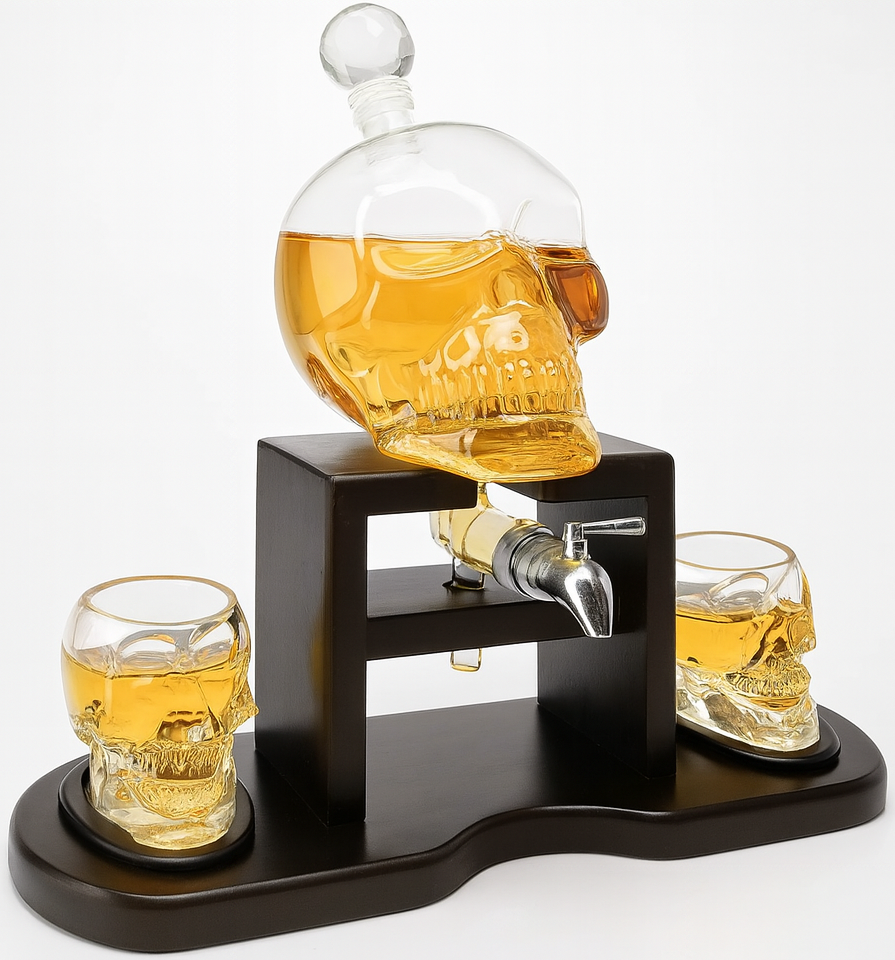 Skull  Pour Spout Decanter 2x Cups