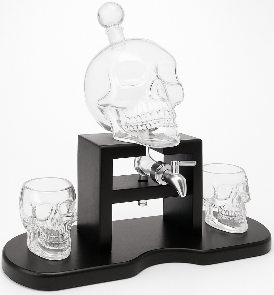 Skull  Pour Spout Decanter 2x Cups