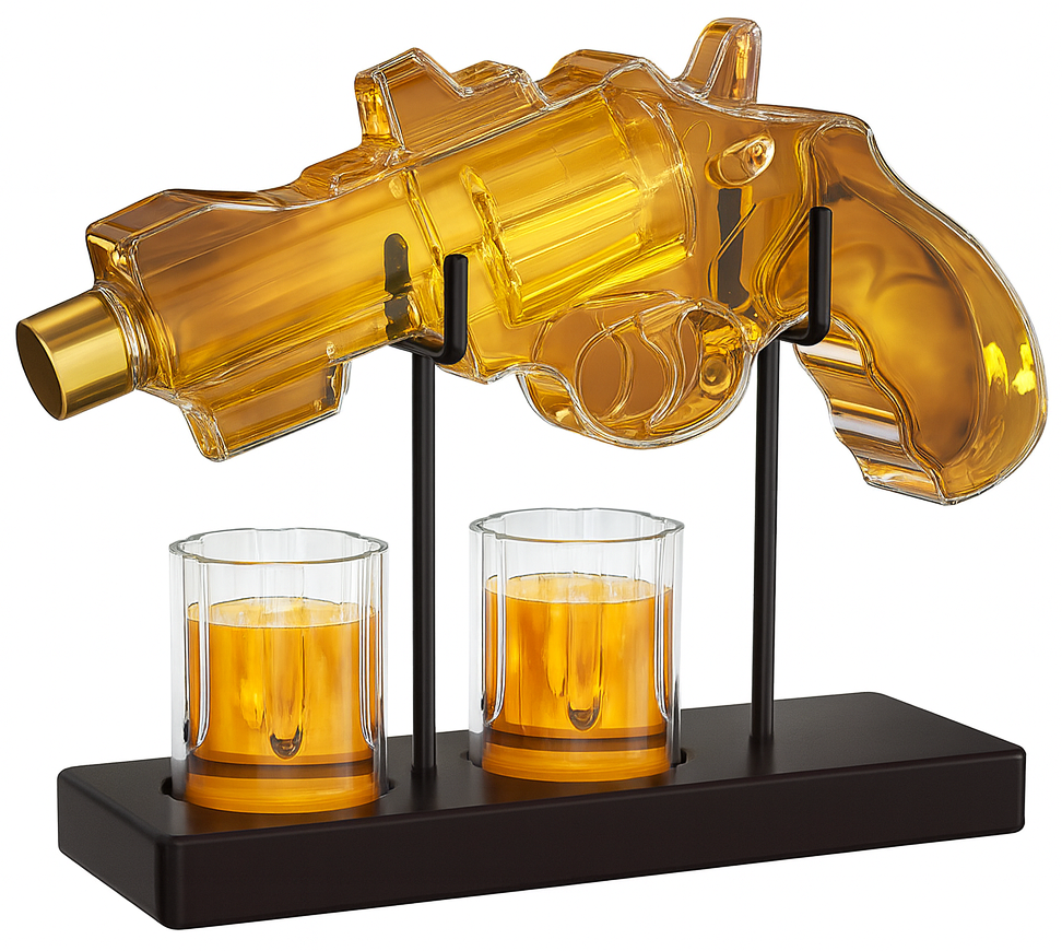 Pistol Whiskey Screw Cap Decanter 2x Shot Glasses