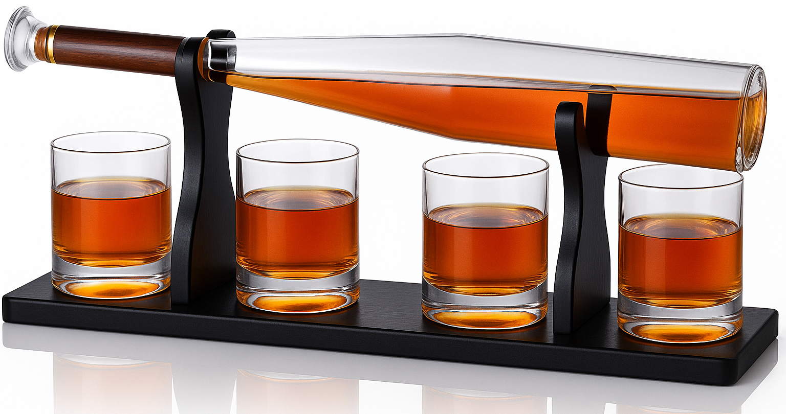 Base Ball Bat Glass Lid Decanter 4x Cups