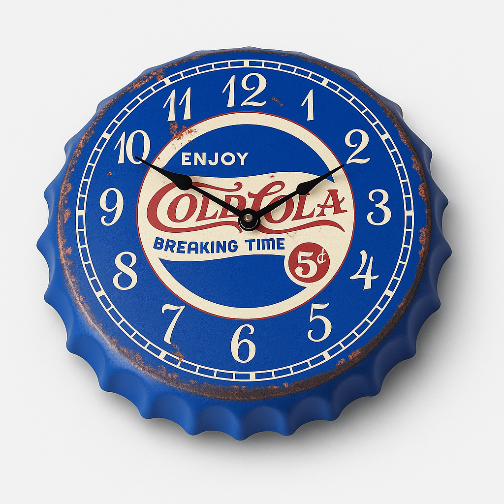 Bottle Cap Wall Hung Clock Assorted Designs Man Cave