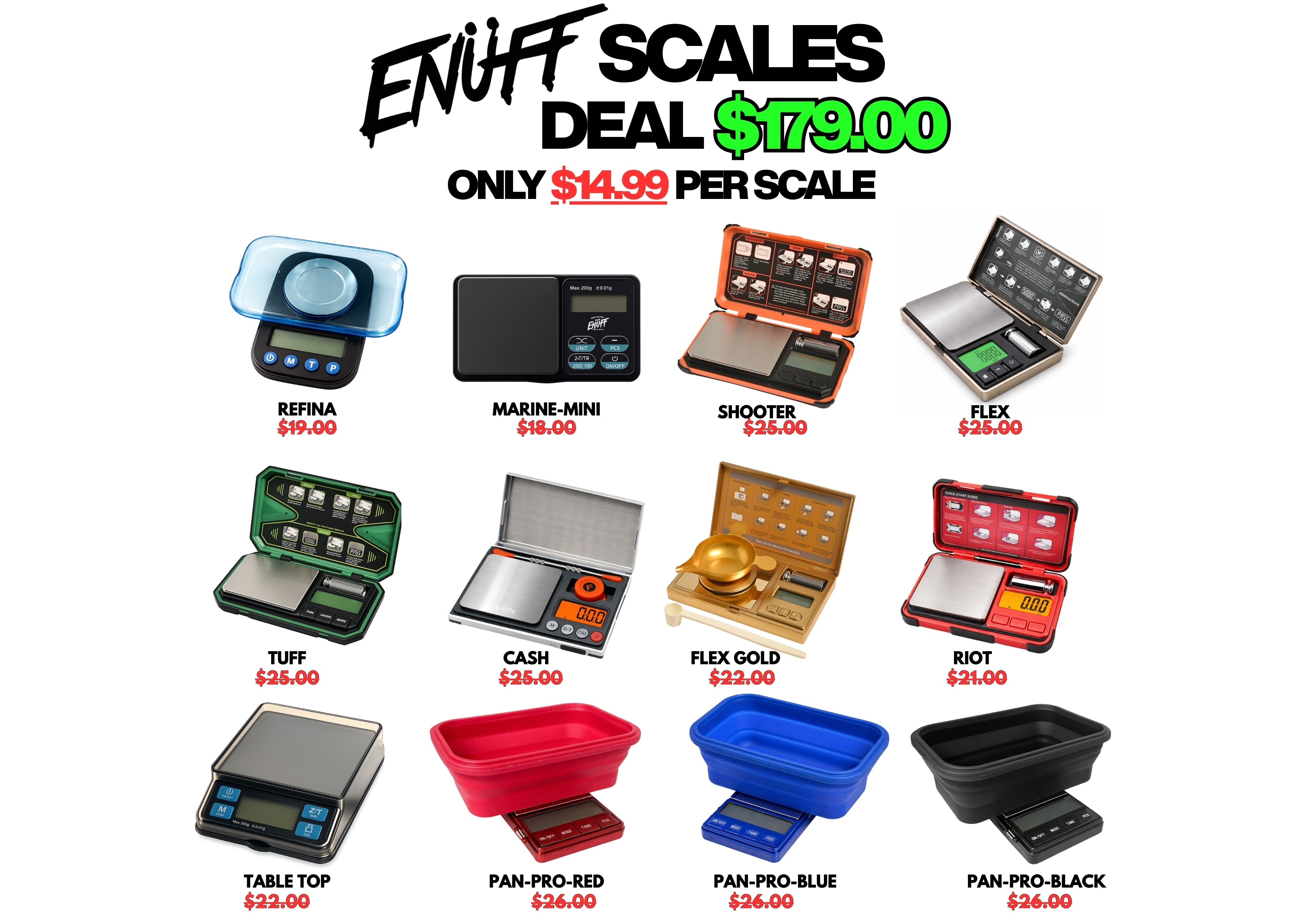 ENUFF Digital Scale Mixed Deal Pack – 12 Models Assorted | Bulk Price $179 | Only $14.99 Each