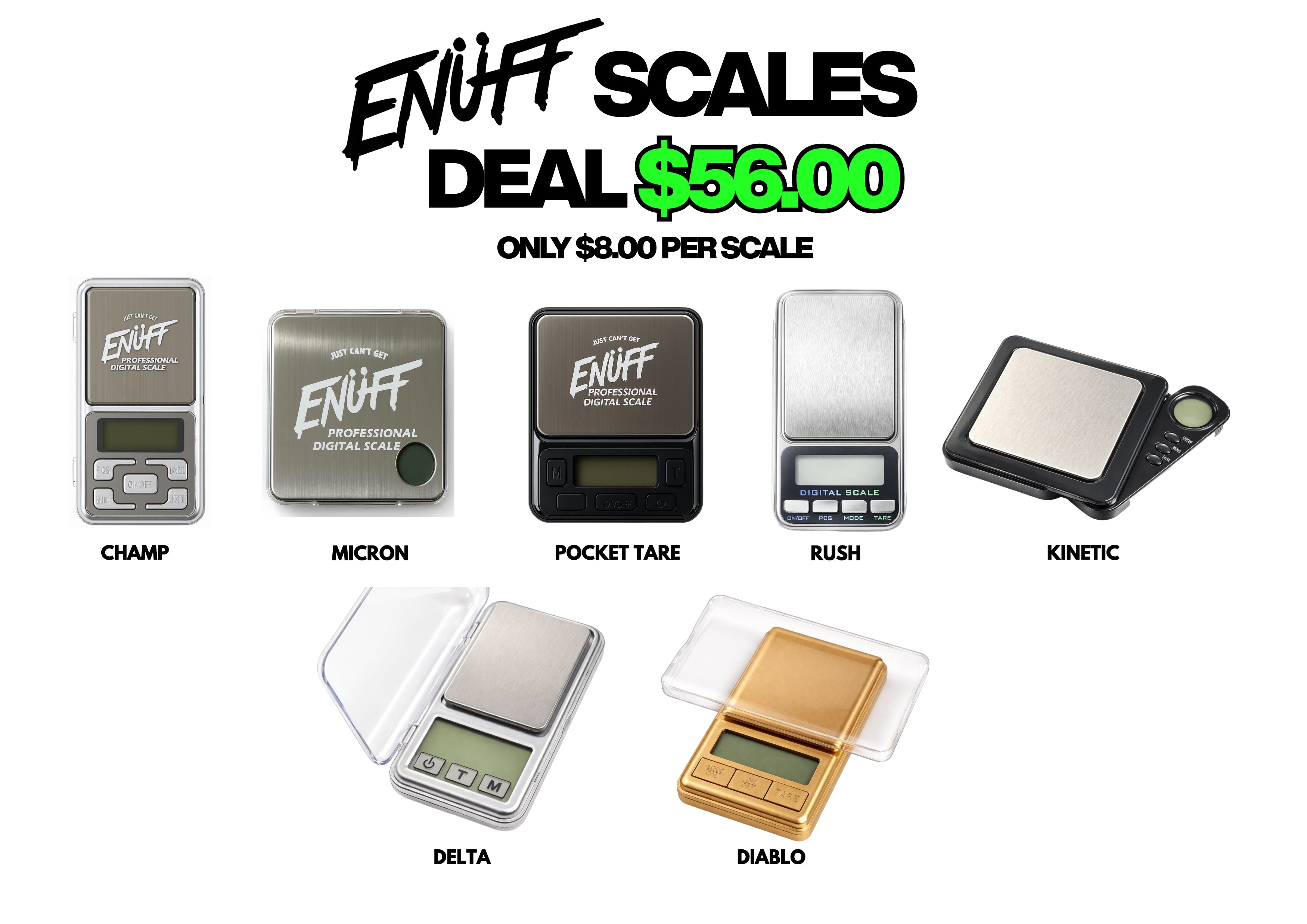 ENUFF Digital Scale Value Pack – 7 Models Assorted | Bulk Deal $56 | Only $8 Each