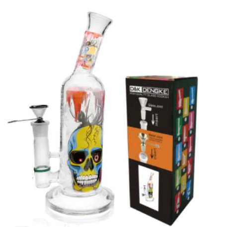 D&K Glass Oil Pourer 26cm Yellow Skull Design