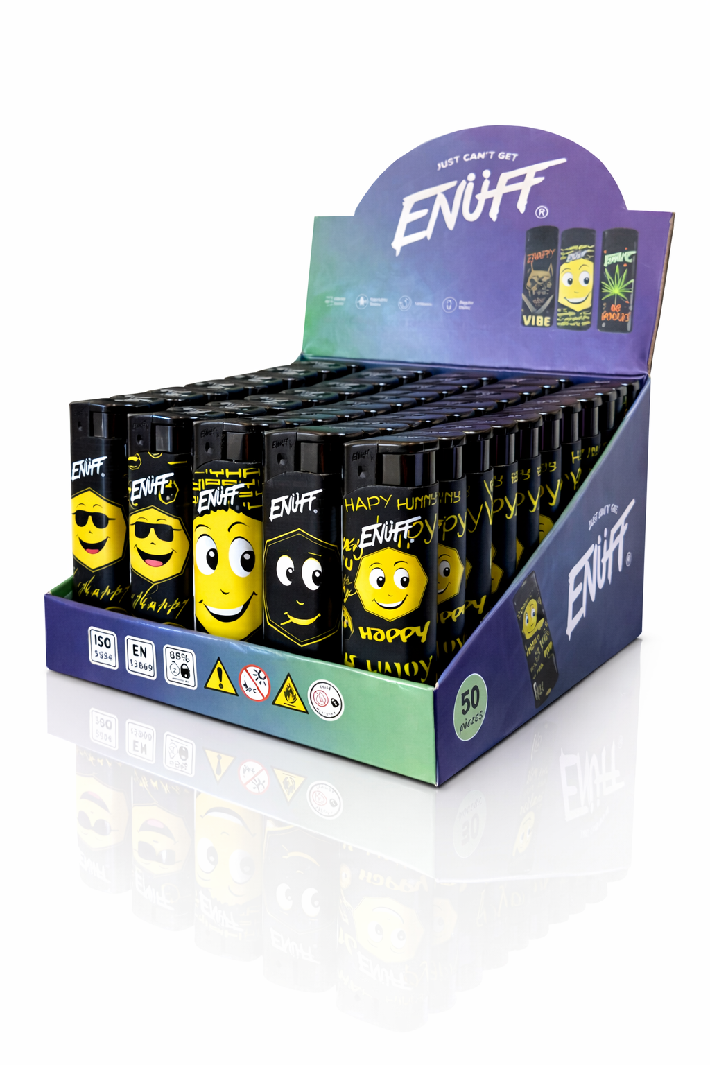 ENUFF HAPPY Click Refillable Comics Lighter – 50pcs Display