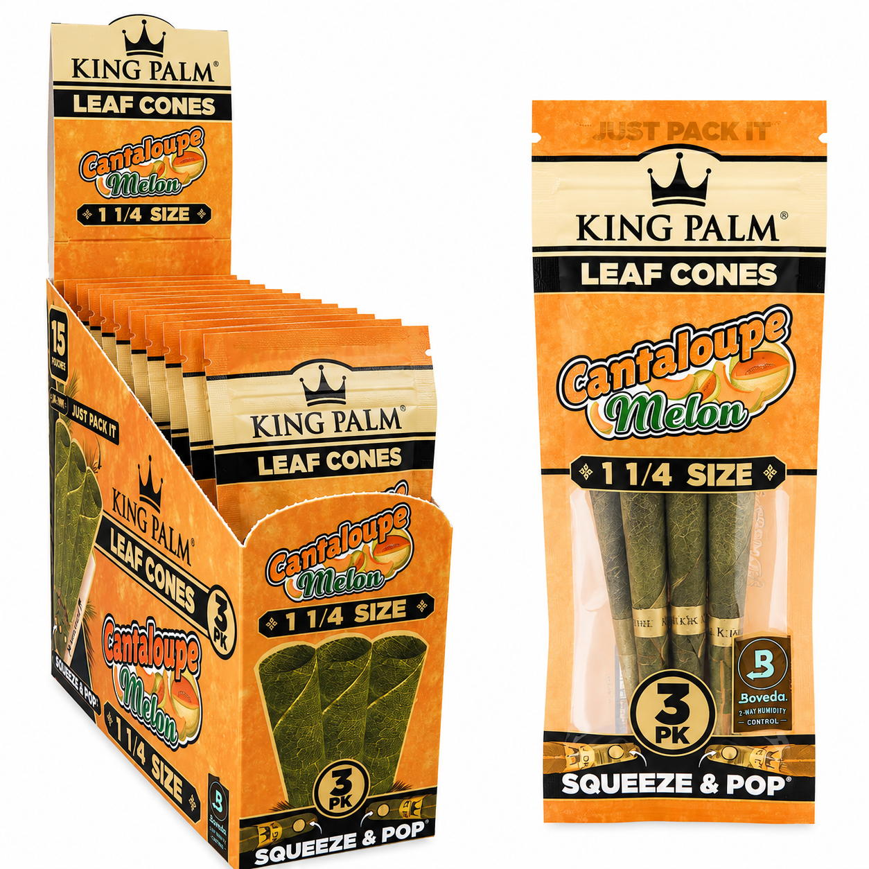 KING PALM Leaf Cones King Size - Cantaloupe Melon - 15pks
