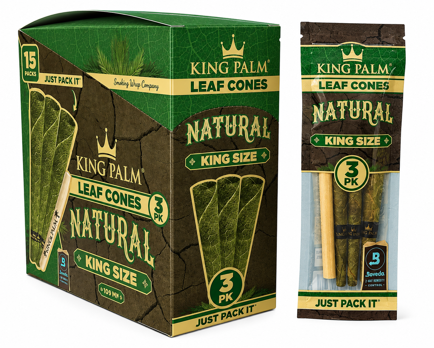 KING PALM Leaf Cones King Size 15 Per Box
