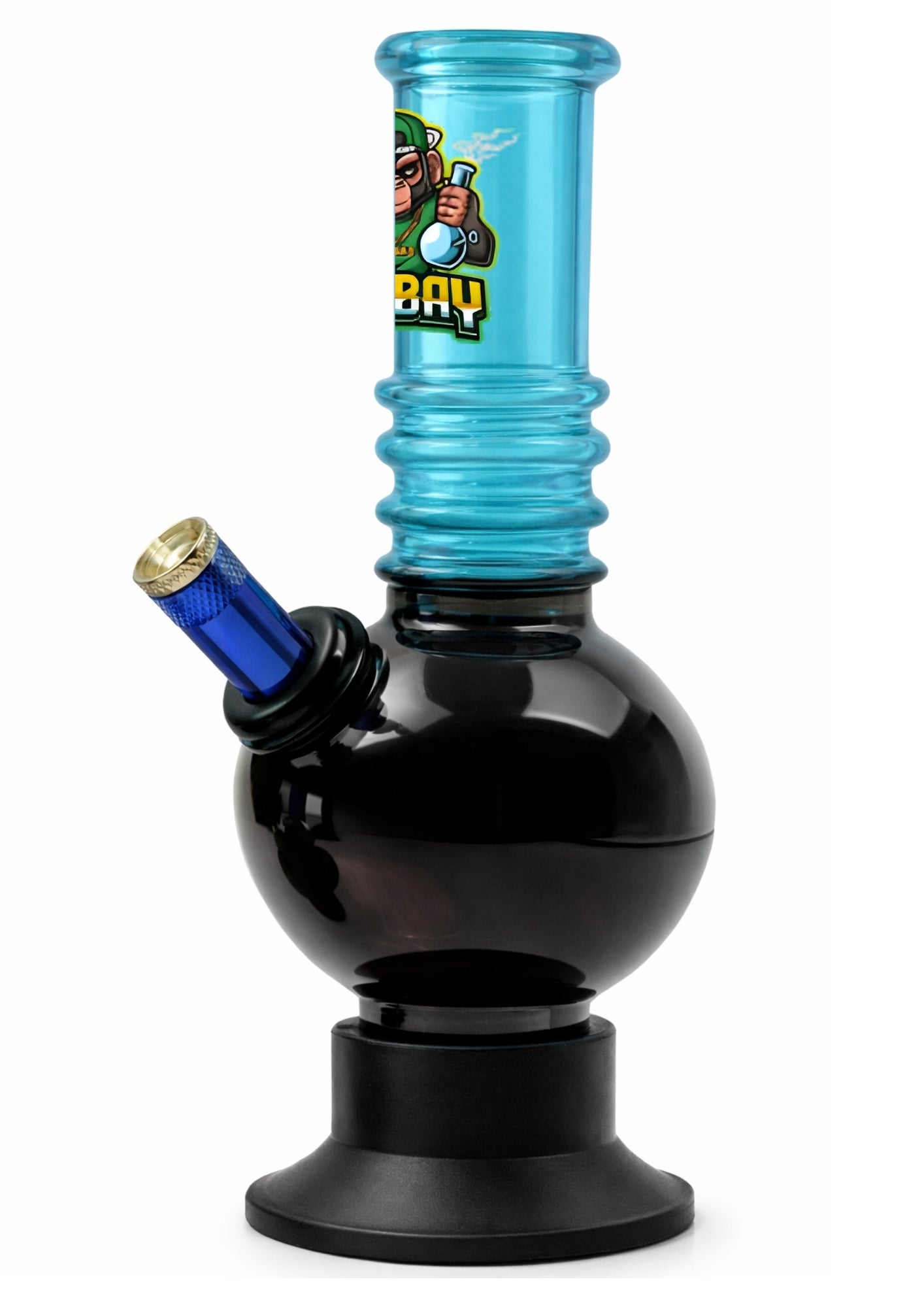 Ongbay Black Globe Glass Oil Pourer with Aqua Ribbed Neck (18cm)