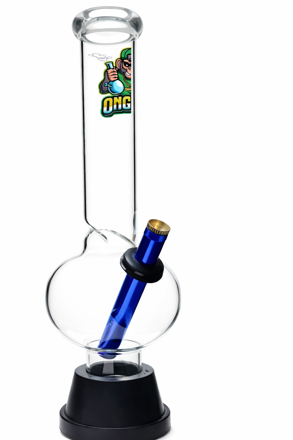 Ongbay Classic Glass Oil Pourer with Bubble Base & Blue Metal Stem