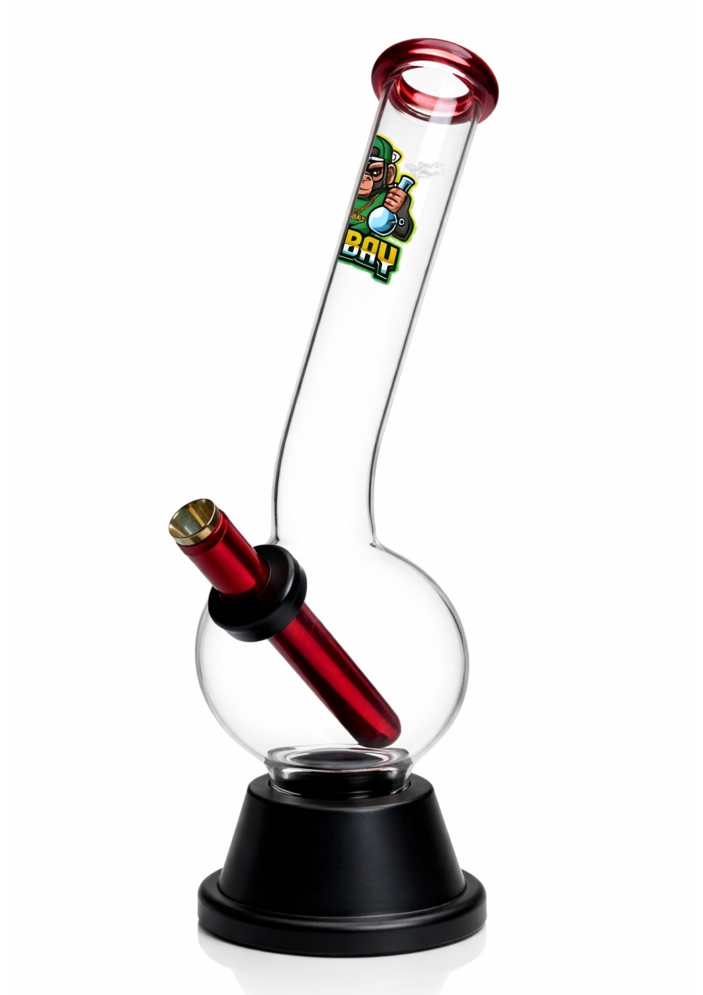 Ongbay Clear Glass Water Pipe with Red Accents & Bubble Base (26cm)