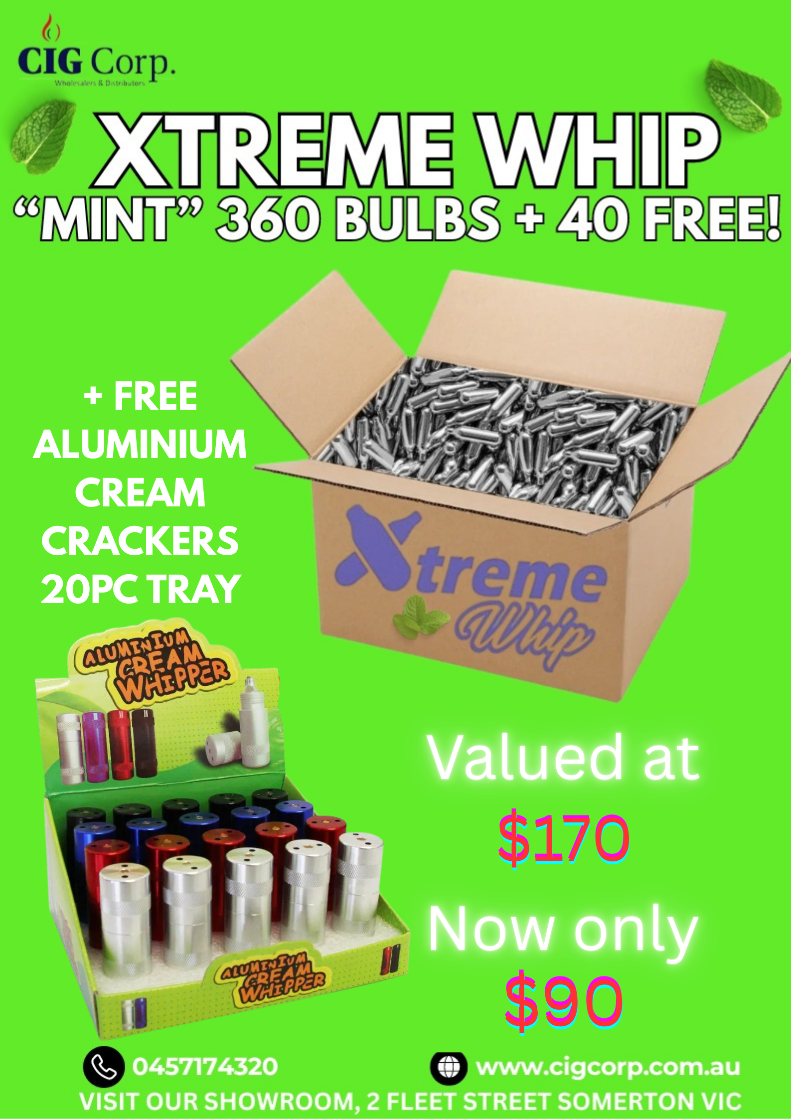 Xtreme Whip Mint 400 Bulbs + Free Cream Crackers – Only $90 (Valued $170)