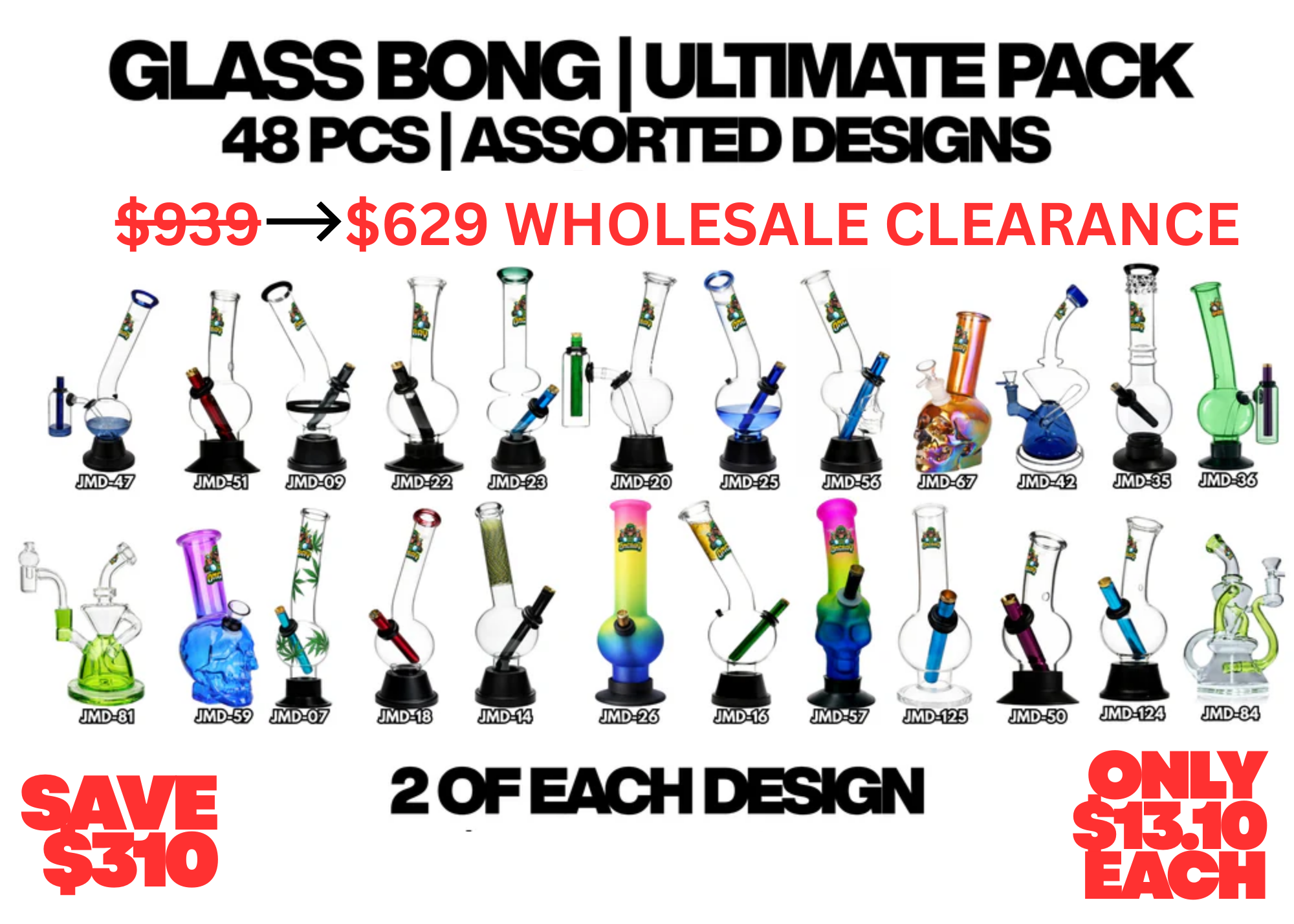 Ongbay Glass Bong Bulk Pack – 48 Units